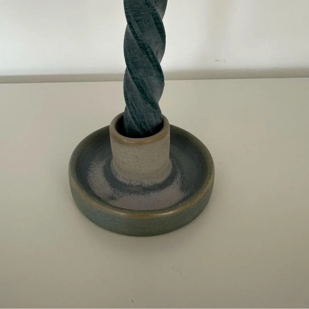 NWT Anthropologie Stoneware Taper Candle Holder in Blue Green 1.5